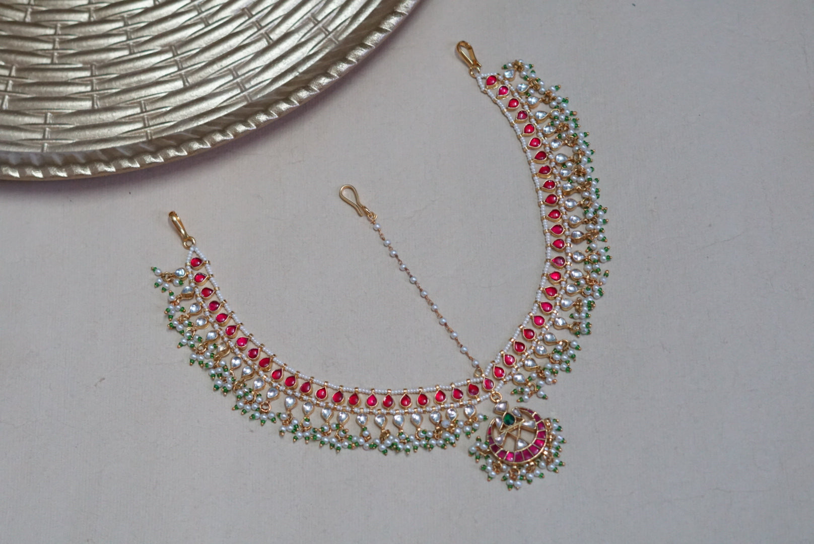 Pink Kundan mathapatti  (5-1033)(A)(PREORDER) - JEWELSTYLE