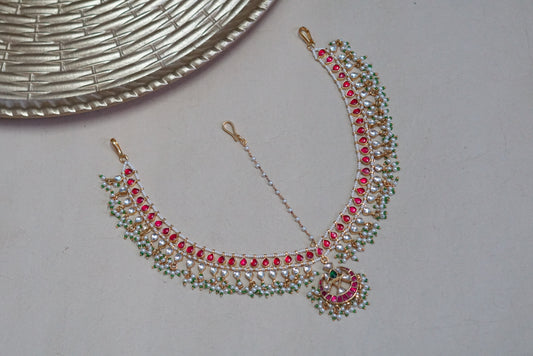 Pink Kundan mathapatti  (5-1033)(A)(PREORDER) - JEWELSTYLE
