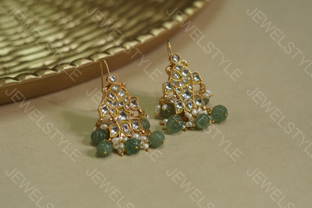 White fish Kundan earrings (1-1188)(PREORDER) - JEWELSTYLE