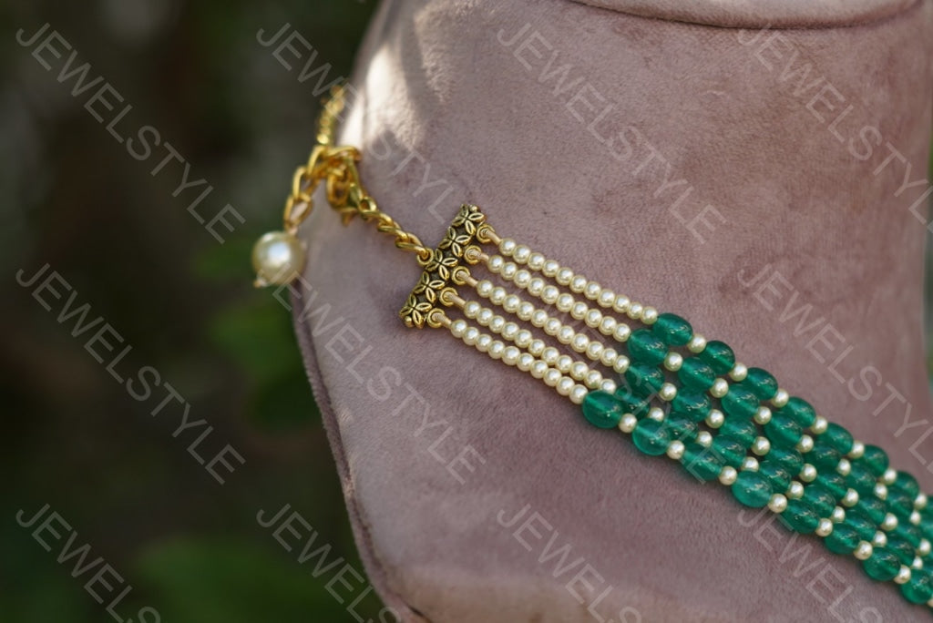Green beads necklace 4-1299 (N) - JEWELSTYLE