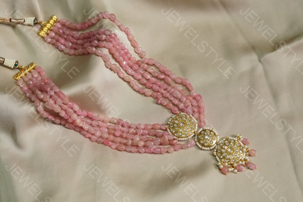 Light pink beads Kundan Necklace (4-3667)(PREORDER)
