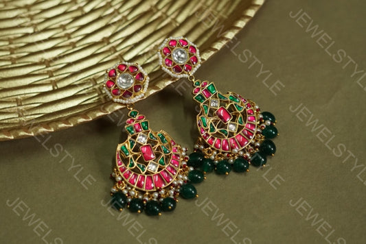 Pink Kundan chandbali(Preorder) 1-812 - JEWELSTYLE