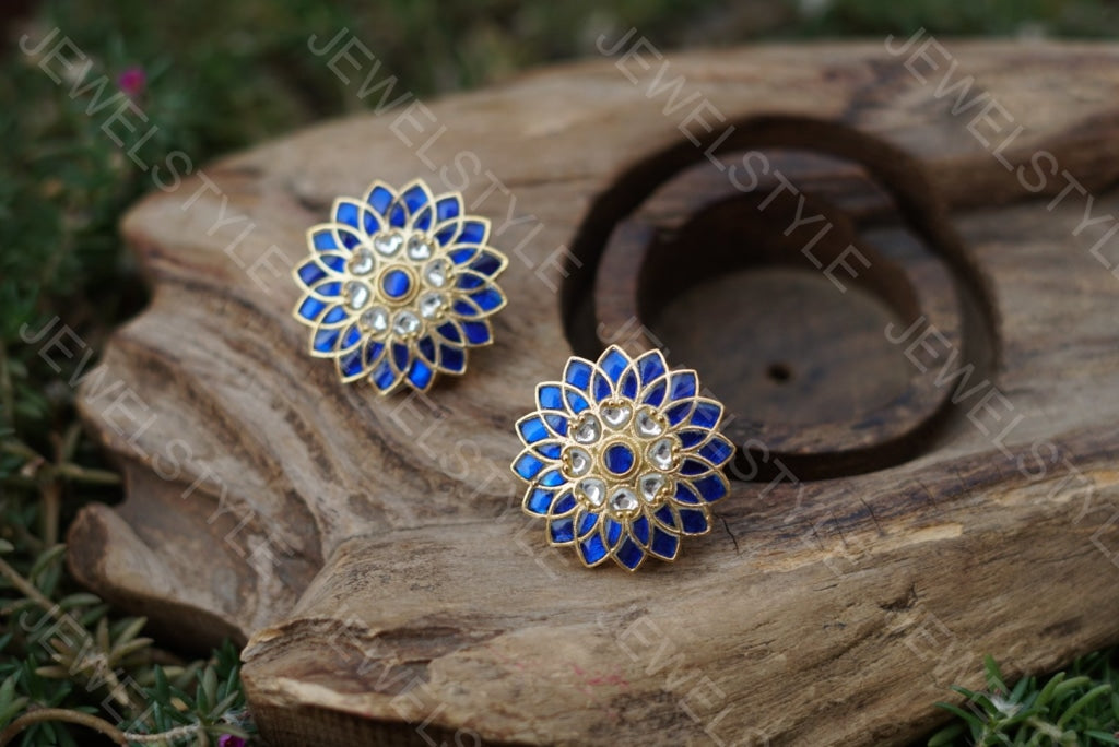 Kundan blue studs(Preorder) 1-689-c - JEWELSTYLE