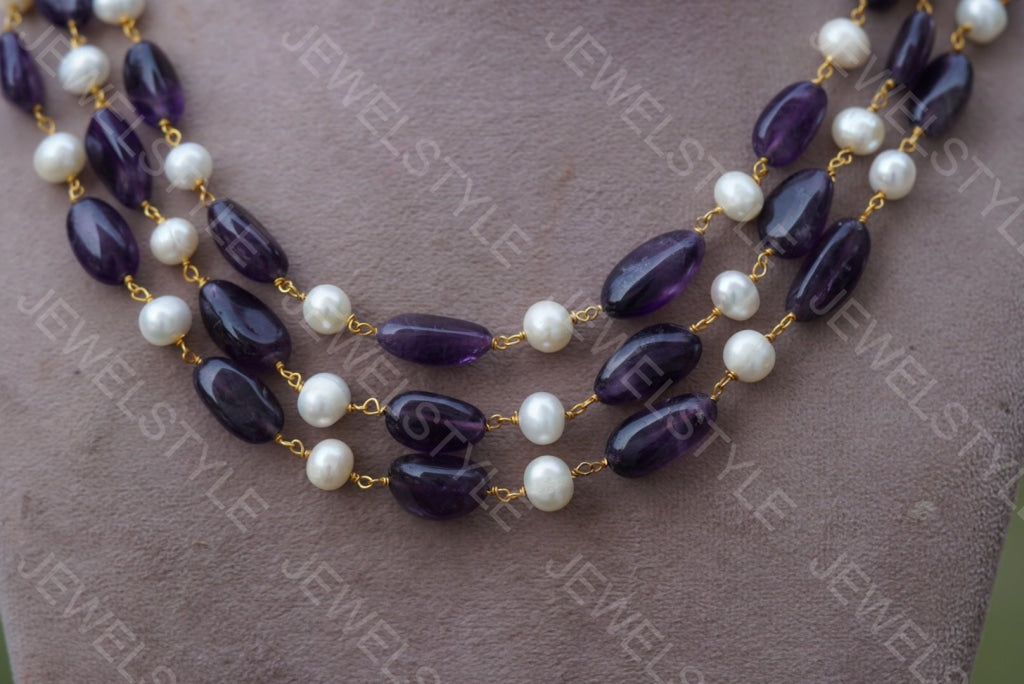 Amethyst beads Necklace (4-3108)(N) - JEWELSTYLE