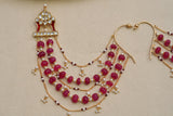 Red Kundan Ear Chain (9-76)(R)(PREORDER)