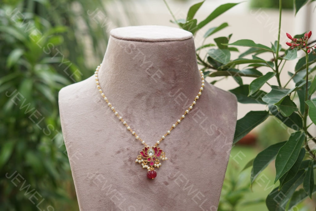 Kundan lotus pendant (4-1594)(PREORDER) - JEWELSTYLE