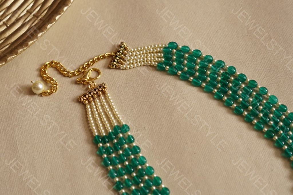 Green beads necklace 4-1299 (N) - JEWELSTYLE