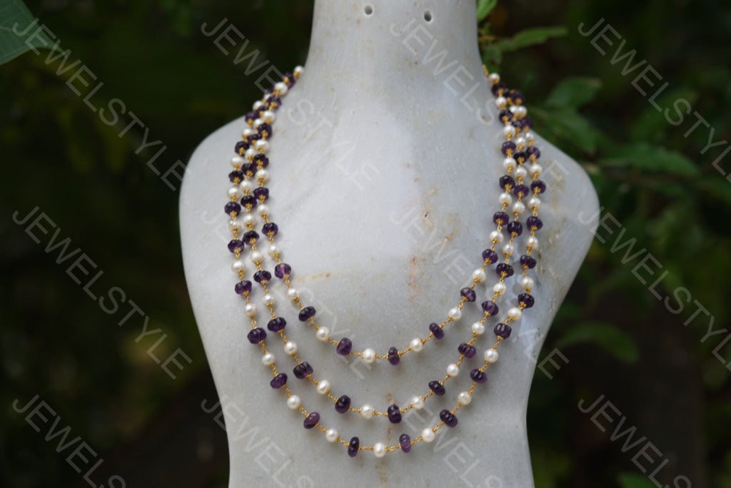 amethyst beads necklace (4-4201)(N) - JEWELSTYLE