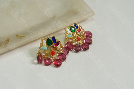 Navratan lotus studs (1-1141)(PREORDER) - JEWELSTYLE
