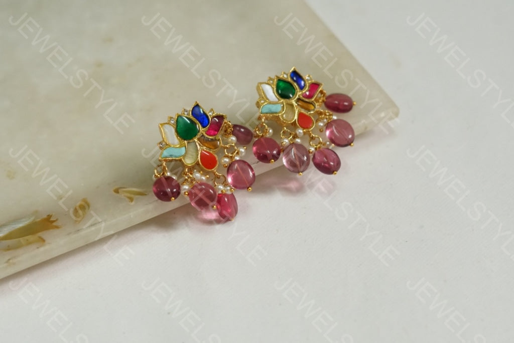 Navratan lotus studs (1-1141)(PREORDER) - JEWELSTYLE