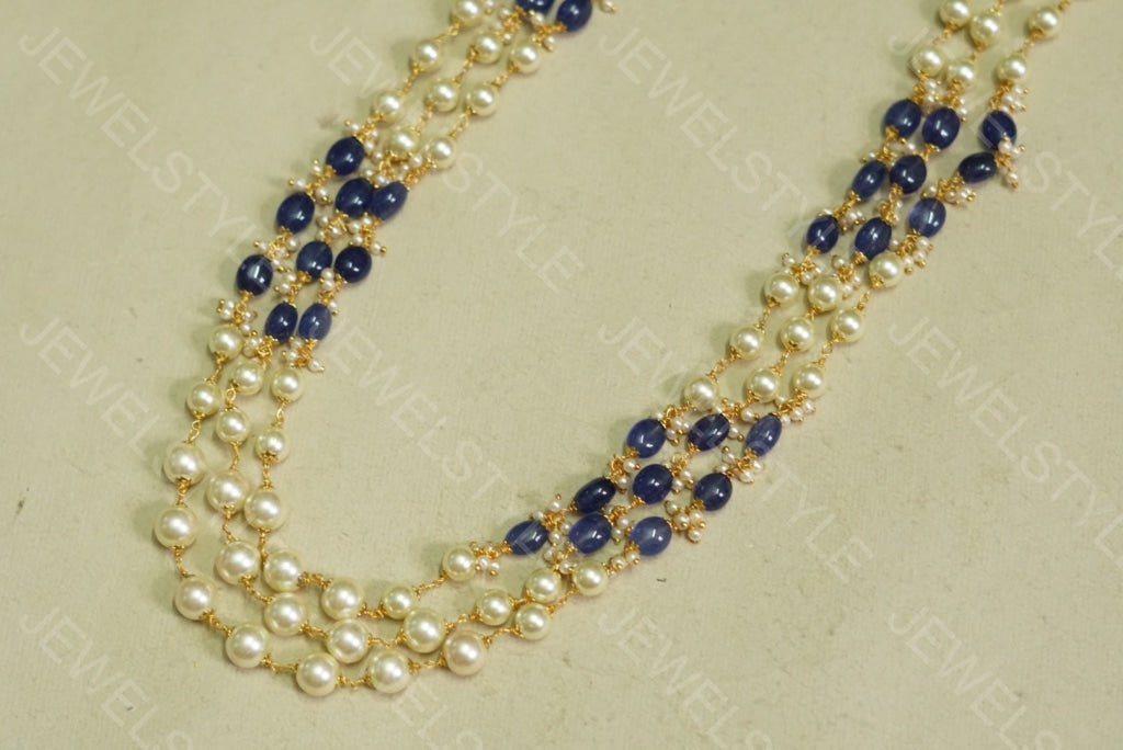 Blue beads Necklace (4-3467)(N) - JEWELSTYLE