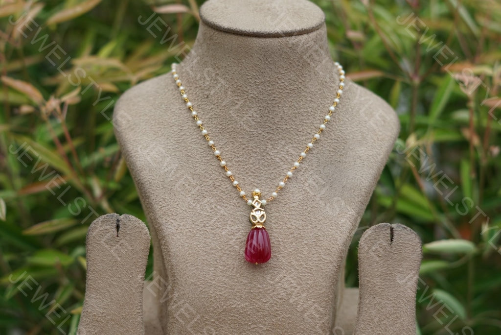 Red Kundan Pendant  (4-1587) - JEWELSTYLE