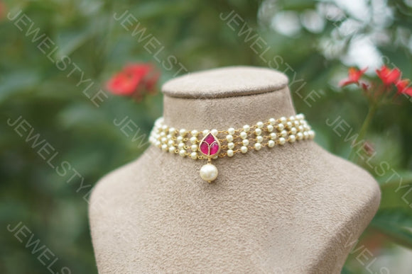 small Pink Kundan choker(4-1547)(R)(preorder)