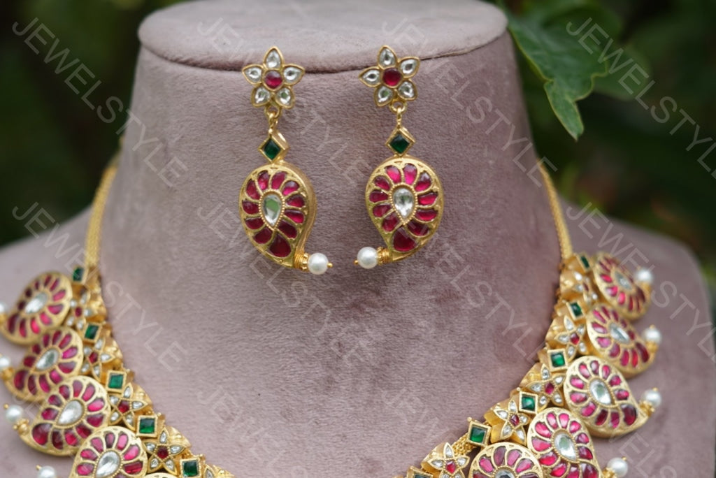 Mango Kundan Necklace set( Preorder) 4-1407 - JEWELSTYLE