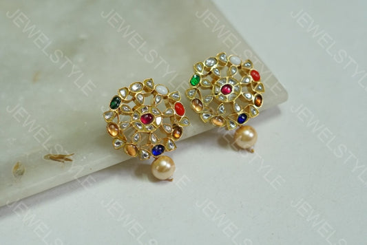 Navratan Kundan studs(PREORDER) 1-1121 - JEWELSTYLE