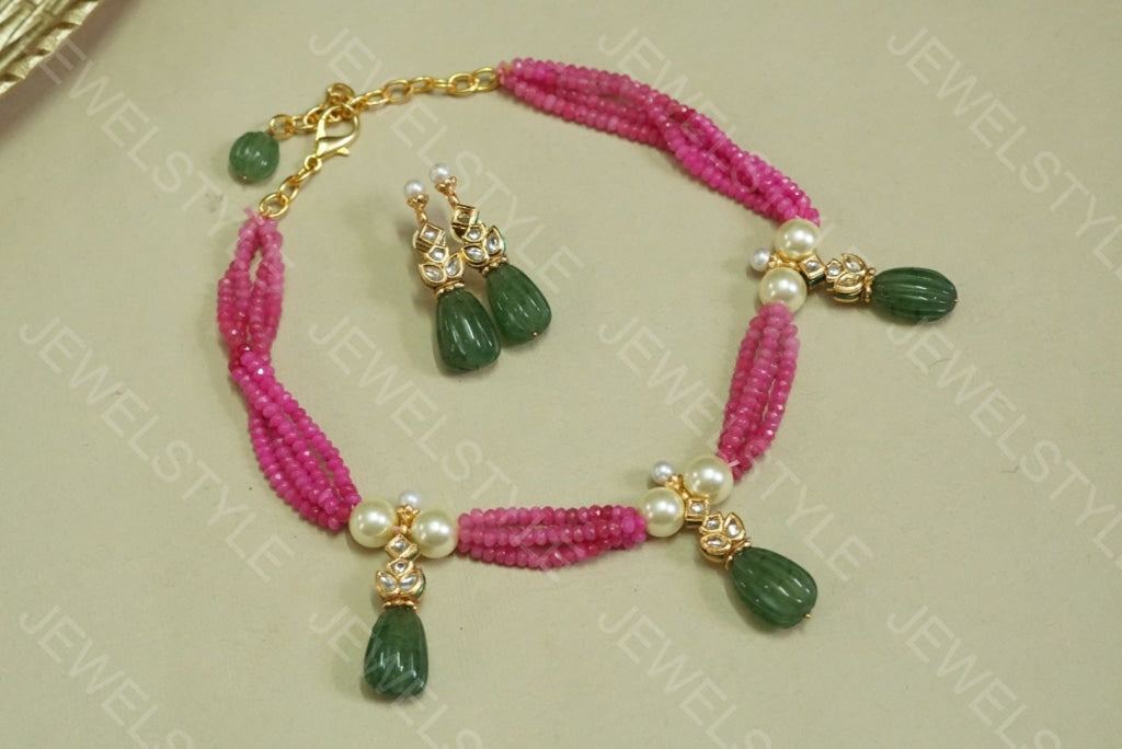 Kundan necklace set(4-1378) - JEWELSTYLE