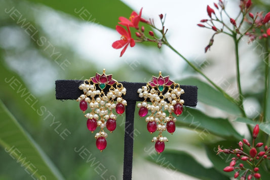Kundan lotus earrings(1-1252) - JEWELSTYLE