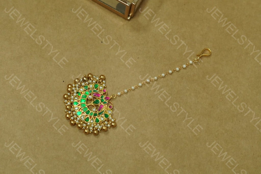 Green Kundan Maangtika (5-540)(PREORDER)