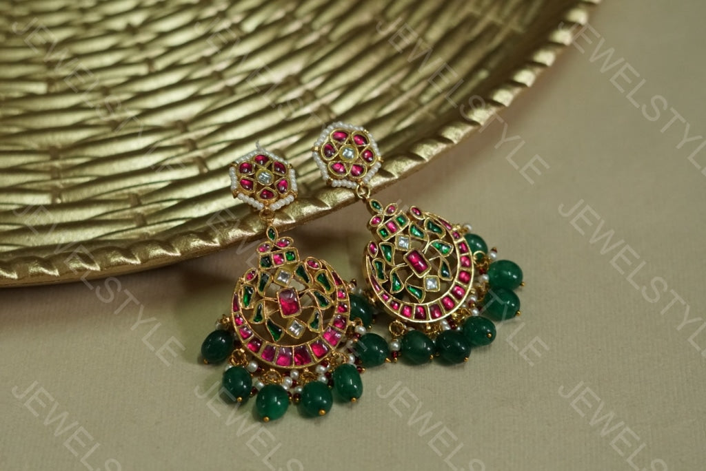 Kundan chandbali earrings (1-1183)(R) - JEWELSTYLE