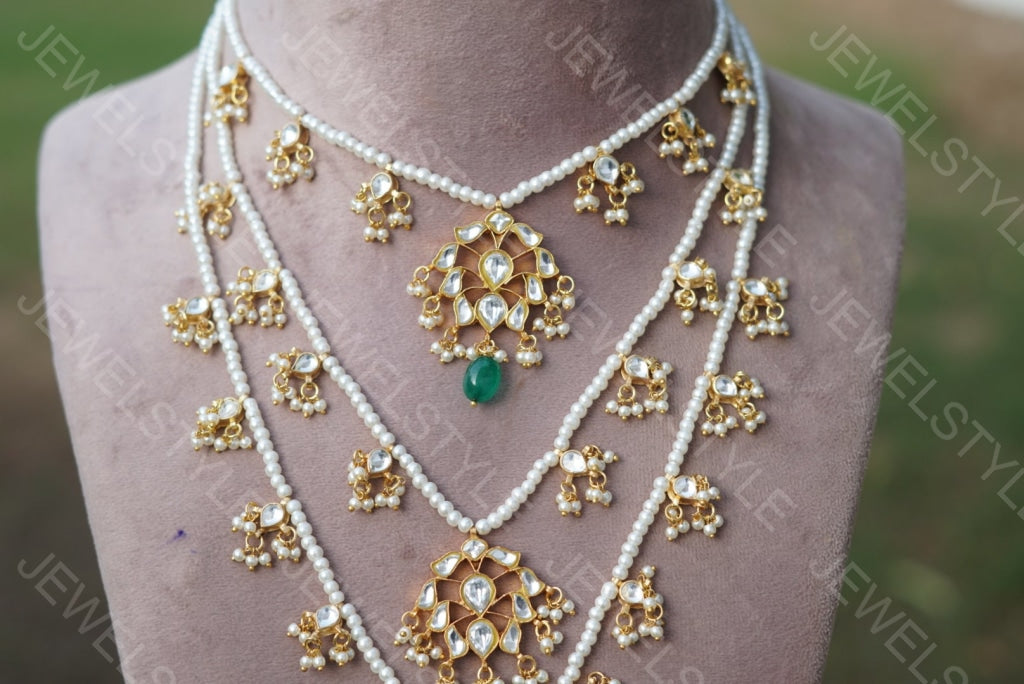 3 line Kundan Ranihaar Necklace(4-2756)(PREORDER) - JEWELSTYLE