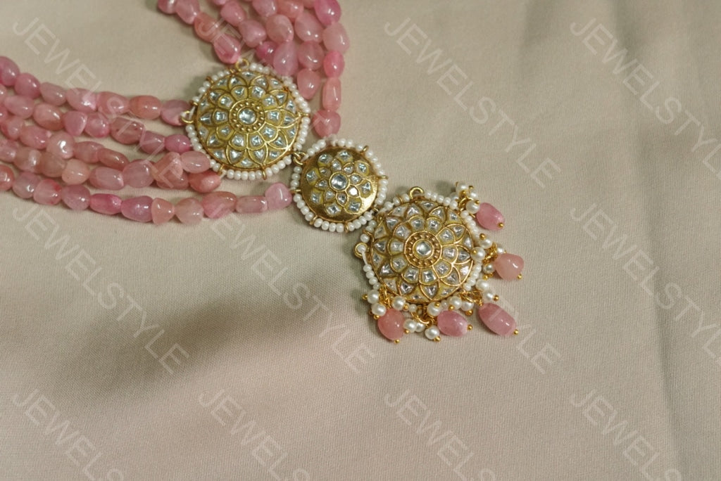Light pink beads Kundan Necklace (4-3667)(PREORDER)