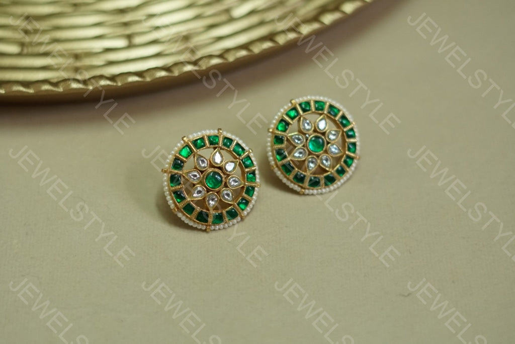Green Kundan studs(1-1070-c)(R)(preorder) - JEWELSTYLE
