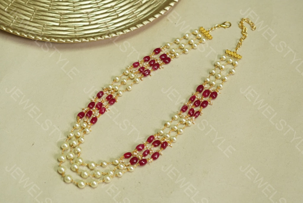 Red beads Necklace (4-3465)(N) - JEWELSTYLE