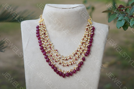 Red Beads Necklace (4-2986)(N) - JEWELSTYLE