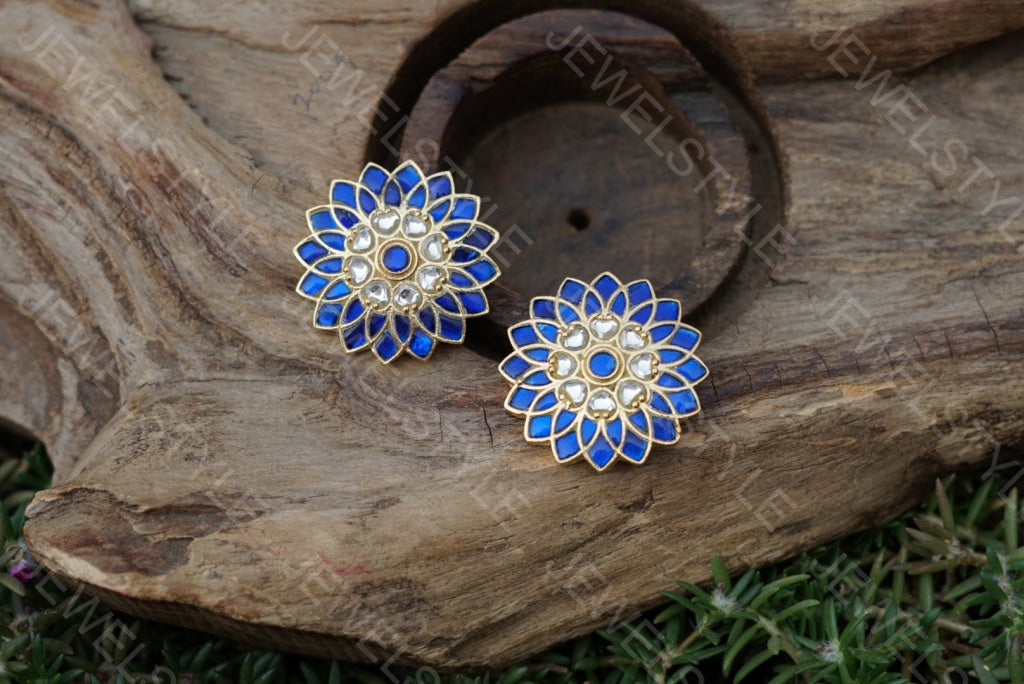 Kundan blue studs(Preorder) 1-689-c - JEWELSTYLE