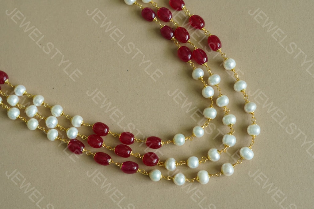 Red Beads Necklace (4-3761)(N) - JEWELSTYLE