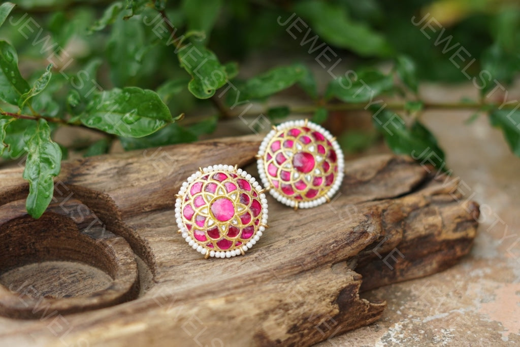 Pink Kundan studs(1-594)(PREORDER) - JEWELSTYLE