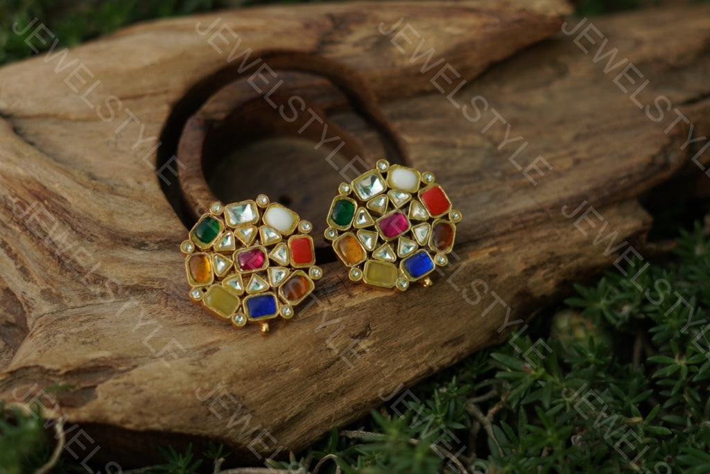 Multistone Kundan studs(Preorder) 1-1089 - JEWELSTYLE