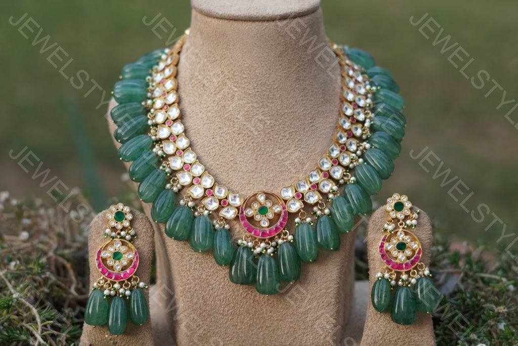 Kundan necklace set (Preorder) 4-919(R) - JEWELSTYLE