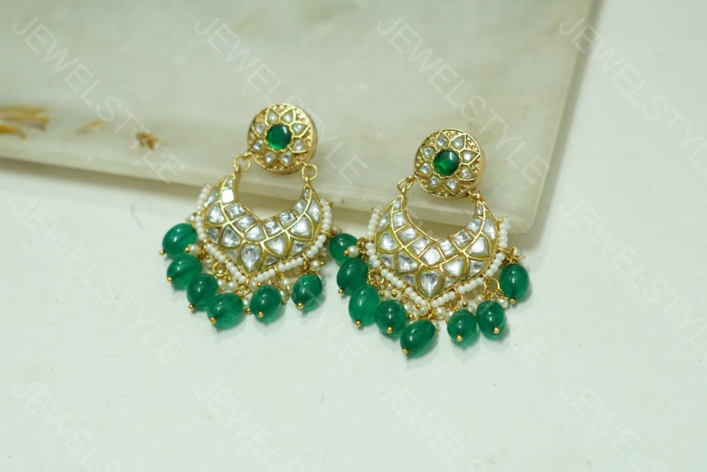 Small Kundan chandbali (1-1553)(R) - JEWELSTYLE