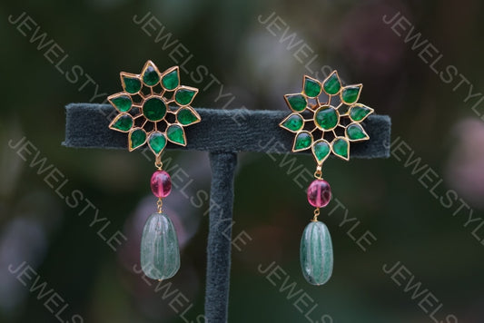 Green Kundan earring  (1-2357)(R)(PREORDER)