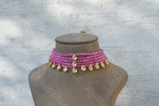 pink Kundan Choker (4-3241)(N) - JEWELSTYLE