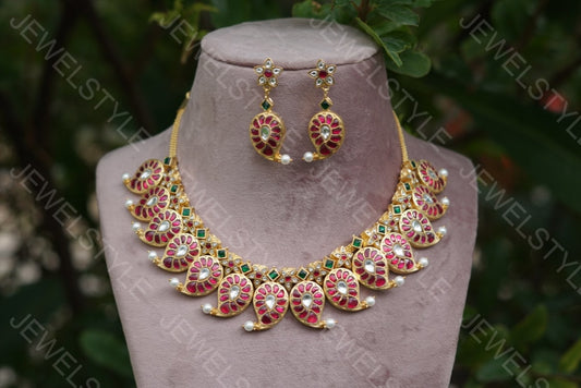 Mango Kundan Necklace set( Preorder) 4-1407 - JEWELSTYLE