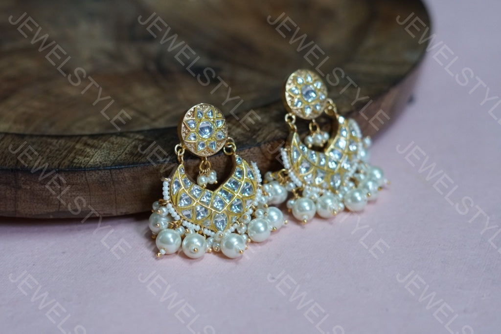 White Kundan Chandbali(Preorder) 1-783 - JEWELSTYLE