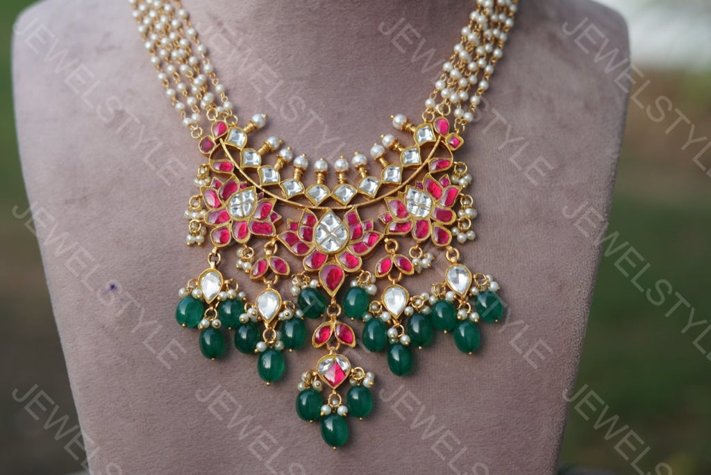 Kundan  pink Pendant Necklace  (4-2755) - JEWELSTYLE