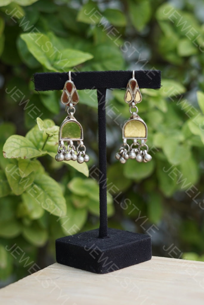 Mirror oxidised earrings  (1-1310)(ON SALE)