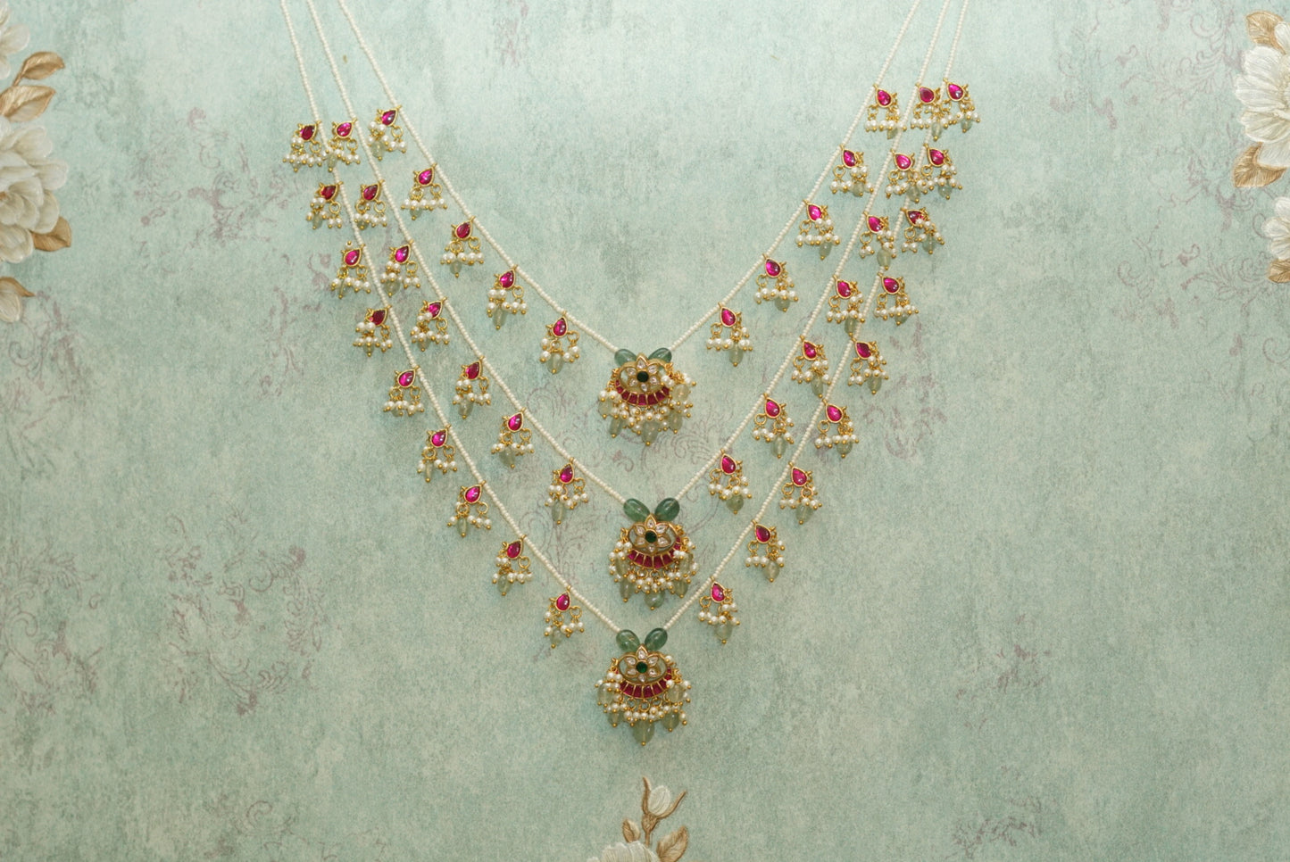 3 line Kundan Ranihaar necklace (4-5265)(R)(PREORDER) - JEWELSTYLE