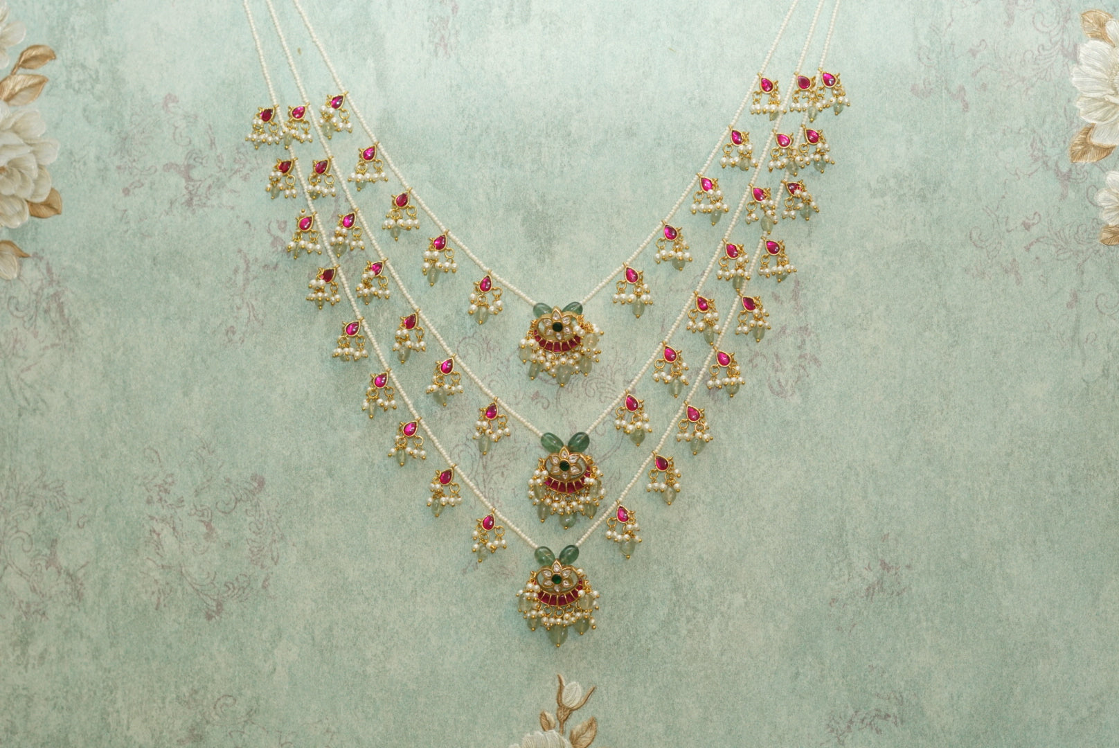 3 line Kundan Ranihaar necklace (4-5265)(R)(PREORDER) - JEWELSTYLE