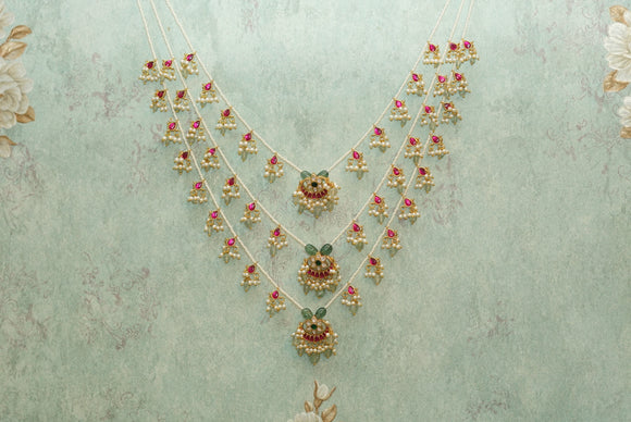 3 line Kundan Ranihaar necklace (4-5265)(R)(PREORDER)