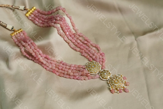 Light pink beads Kundan Necklace (4-3667)(PREORDER)
