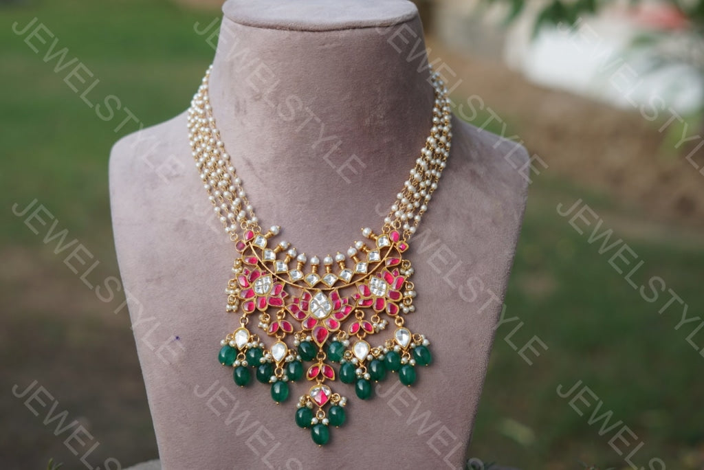 Kundan  pink Pendant Necklace  (4-2755) - JEWELSTYLE