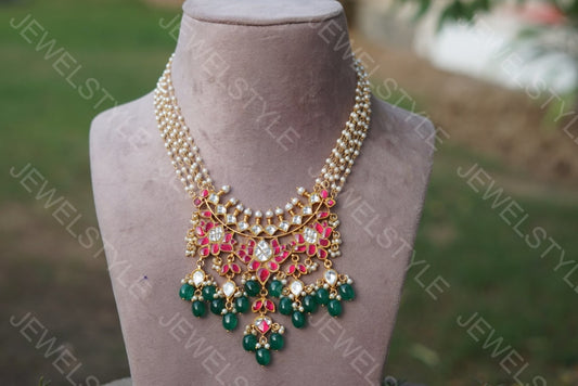 Kundan  pink Pendant Necklace  (4-2755) - JEWELSTYLE