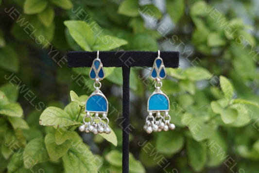 Mirror oxidised earrings  (1-1312)(ON SALE)