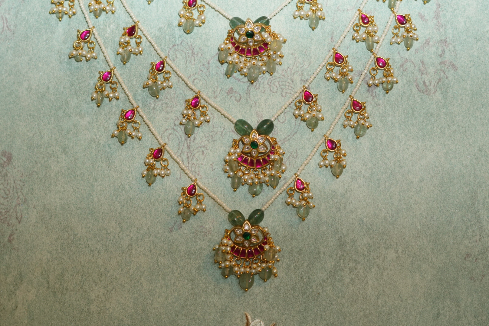 3 line Kundan Ranihaar necklace (4-5265)(R)(PREORDER) - JEWELSTYLE