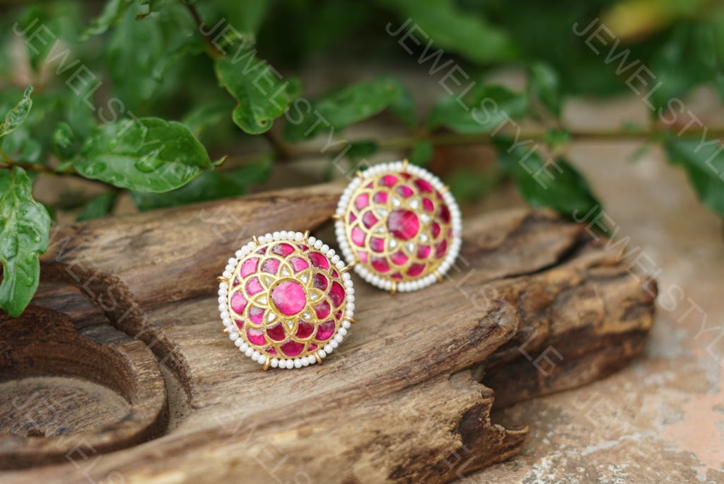 Pink Kundan studs(1-594)(PREORDER) - JEWELSTYLE