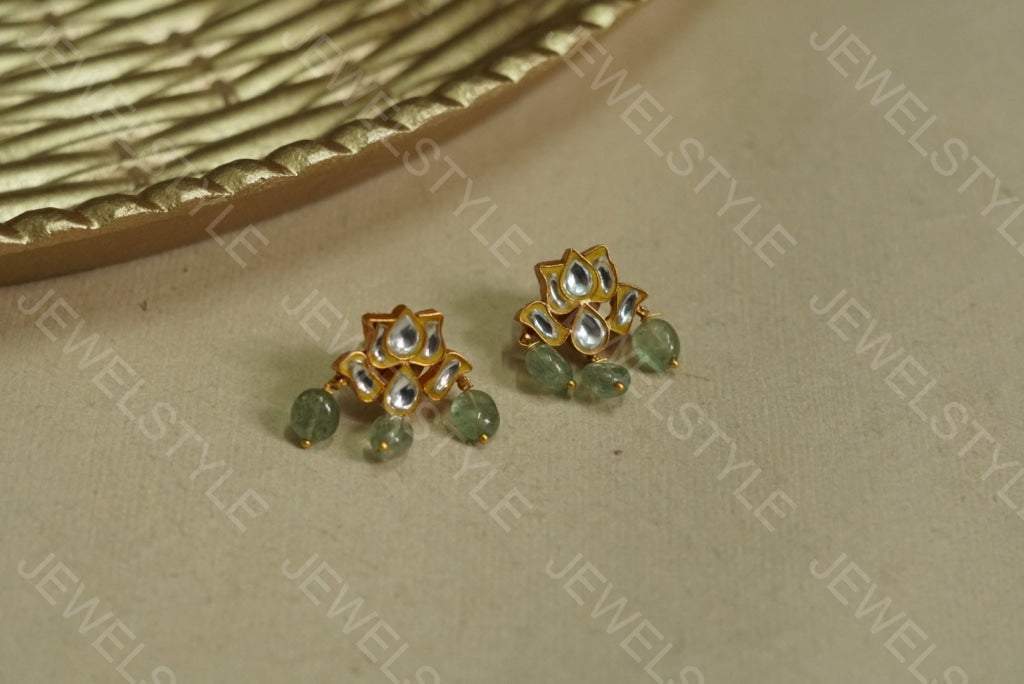 White Kundan lotus Earrings(1-1522)(PREORDER) - JEWELSTYLE